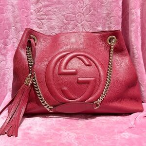 Authentic Gucci  Red Leather Shoulder Bag